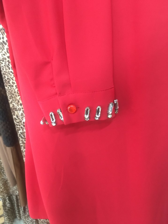 Uzun Kollu Kırmızı Renk taşlı Kadın Tunik - Görsel 3