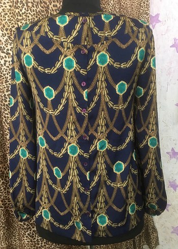 Zincir Detaylı Desenli Lacivert Kadın Bluz - Görsel 6