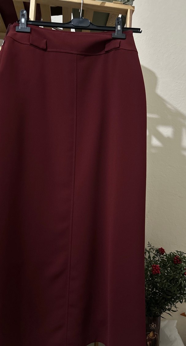 Bordo Kadın Vintage Uzun Etek - Görsel 2