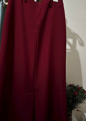 Düğmeli Bordo Ekose Kadın Uzun Etek - Görsel 2