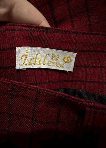 Düğmeli Bordo Ekose Kadın Uzun Etek - Görsel 3