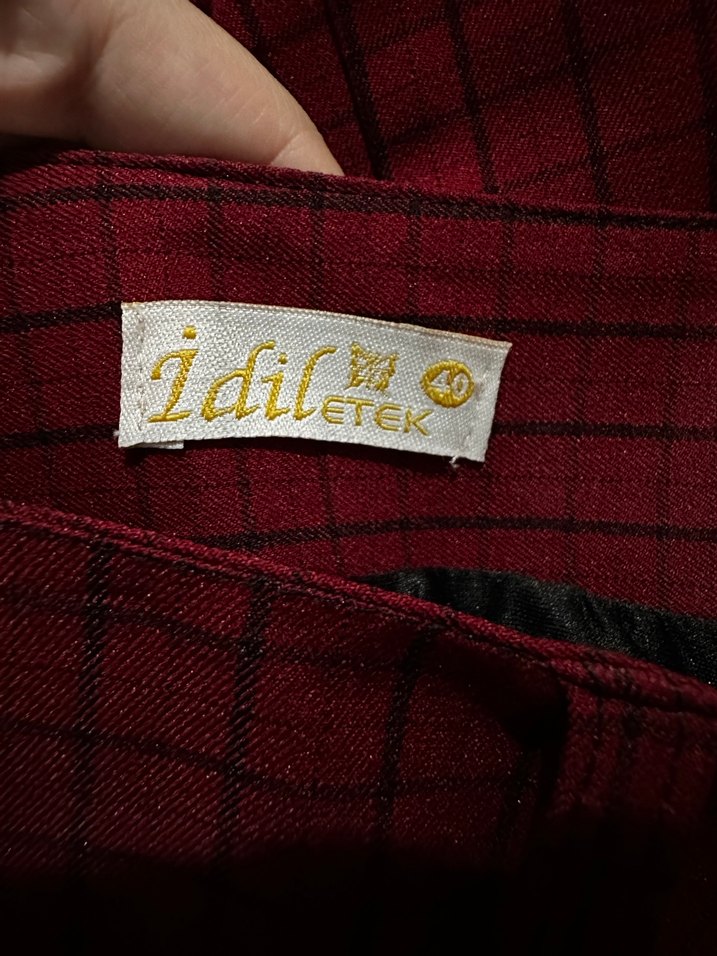 Düğmeli Bordo Ekose Kadın Uzun Etek - Görsel 3