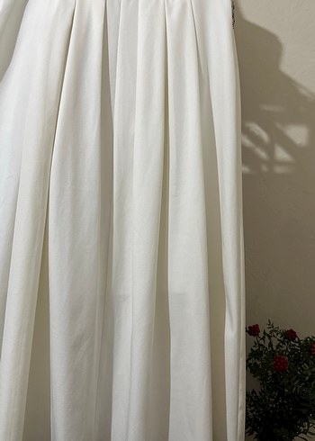 Beyaz Uzun Pamuklu Drapeli Etek - Görsel 2