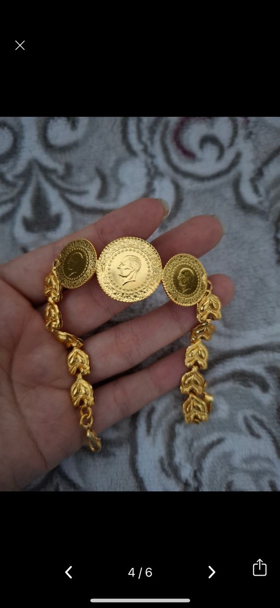 Nakışlı Zincir Detaylı Altın Renk Vintage Bileklik - Görsel 3