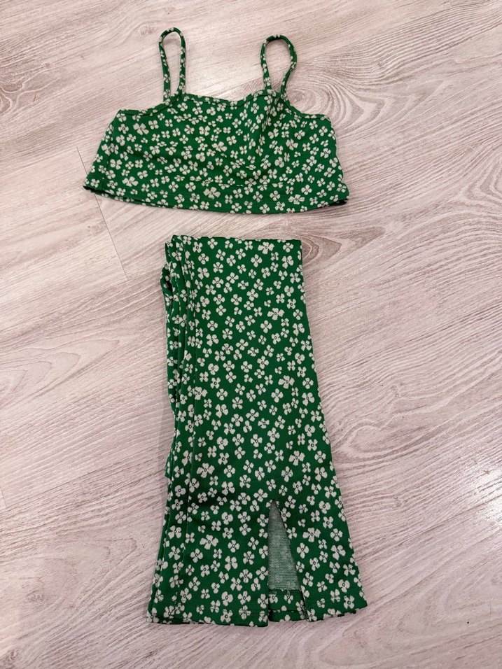 Yeşil Çiçekli Dantelli Bebek Kız Takımı - Görsel 2