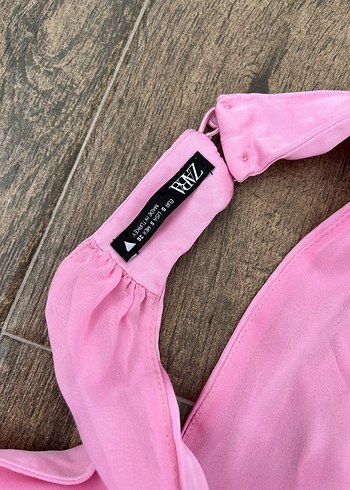 s Beden Zara Pembe Drapeli Kadın Wrap Üst