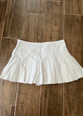 s Beden beyaz Renk Zara Beyaz Pilili Mini Keten Etek