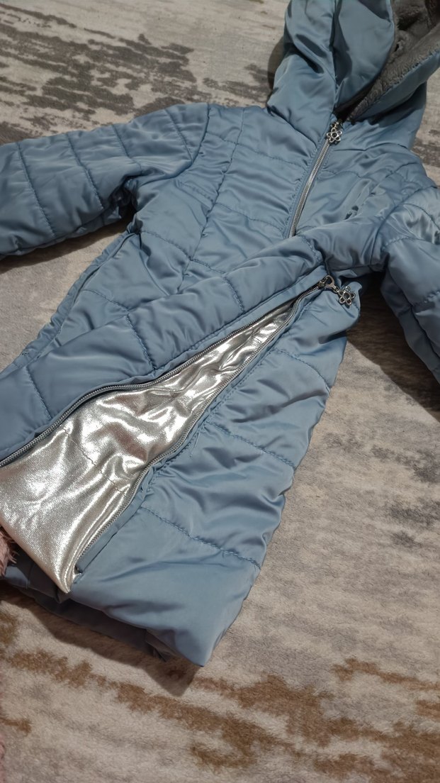 Mavi Fermuarlı Kadın Kışlık Mont - Görsel 3