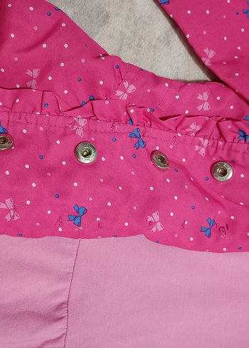 Kız Çocuk Pembe Düğmeli Yağmurluk - Görsel 3