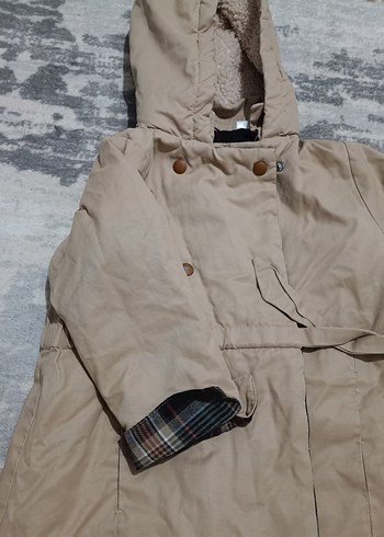 Çocuk Bej Kapüşonlu Uzun Kışlık Mont - Görsel 2