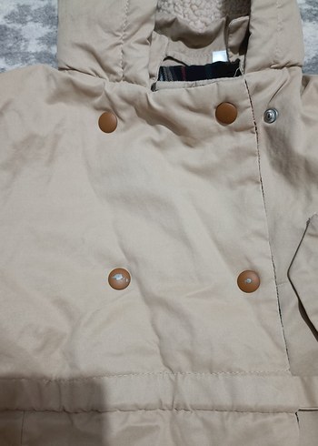 Çocuk Bej Kapüşonlu Uzun Kışlık Mont - Görsel 4