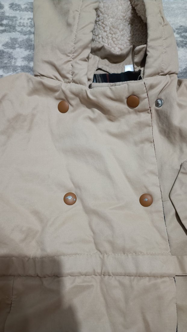 Çocuk Bej Kapüşonlu Uzun Kışlık Mont - Görsel 4