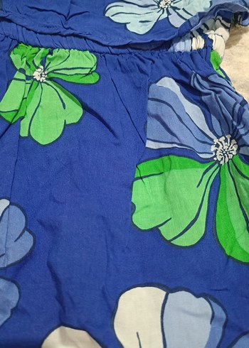 Kolsuz Mavi Çiçekli Kız Elbisesi - Görsel 4