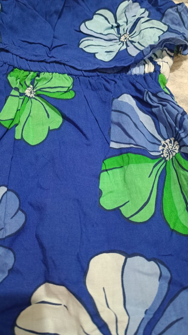 Kolsuz Mavi Çiçekli Kız Elbisesi - Görsel 4