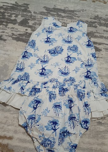 Mavi Desenli Kız Çocuk Fırfırlı Elbise - Görsel 2