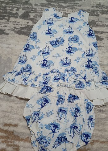 Mavi Desenli Kız Çocuk Fırfırlı Elbise - Görsel 3