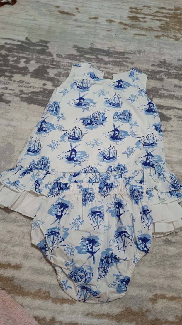 Mavi Desenli Kız Çocuk Fırfırlı Elbise - Görsel 2