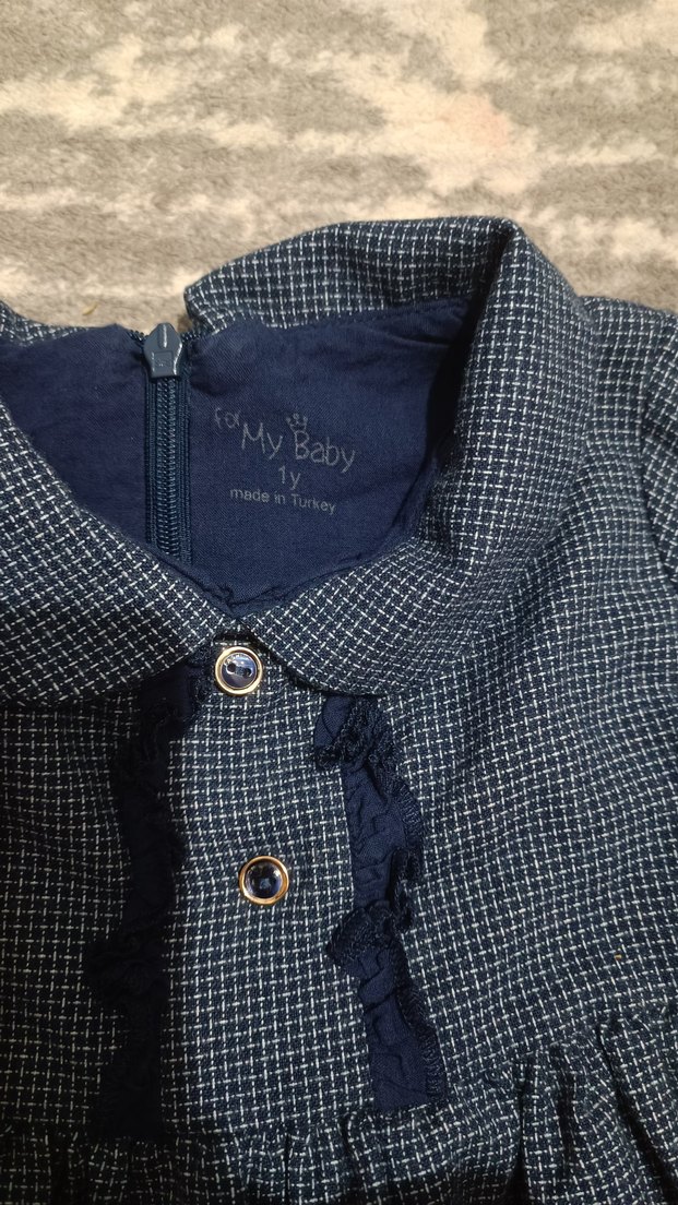 Uzun Kollu Lacivert Kız Çocuk Kot Elbise - Görsel 2