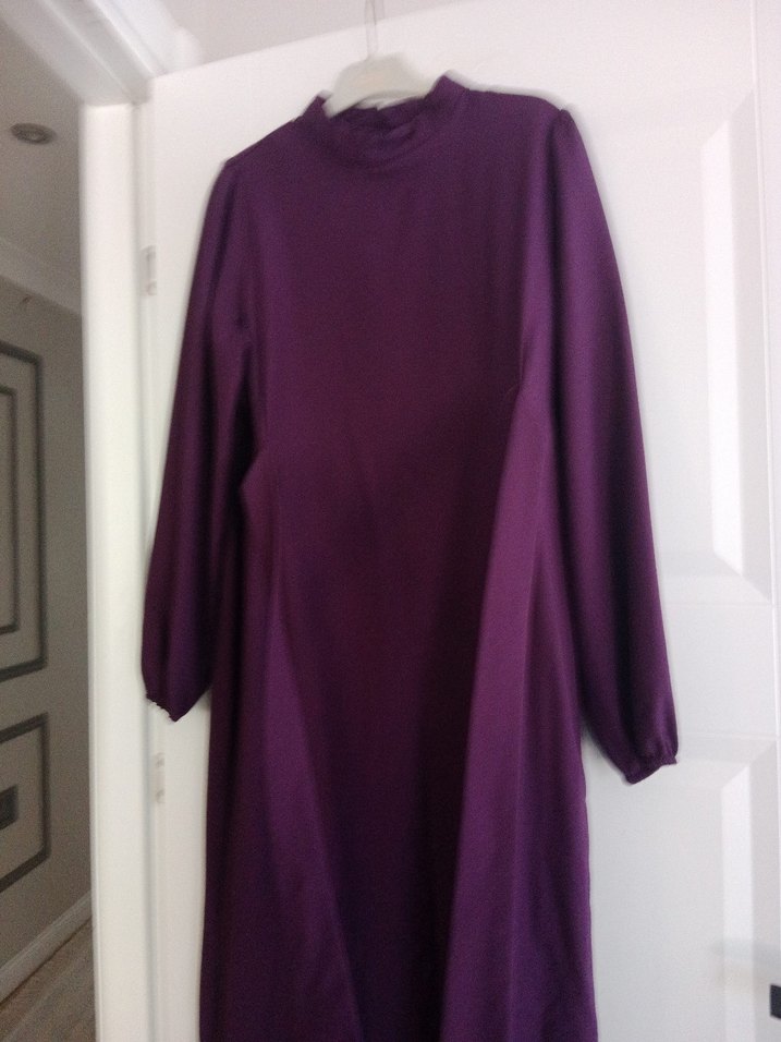 Mor Uzun Kollu Drapeli Kadın Elbise - Görsel 5