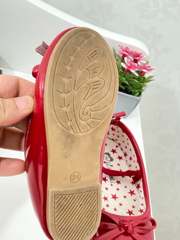 Kırmızı Fiyonklu Kız Çocuk Babet Ayakkabı - Görsel 2