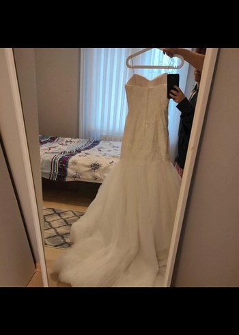 Bej Straplez Midi balıkKesim Gelinlik - Görsel 6