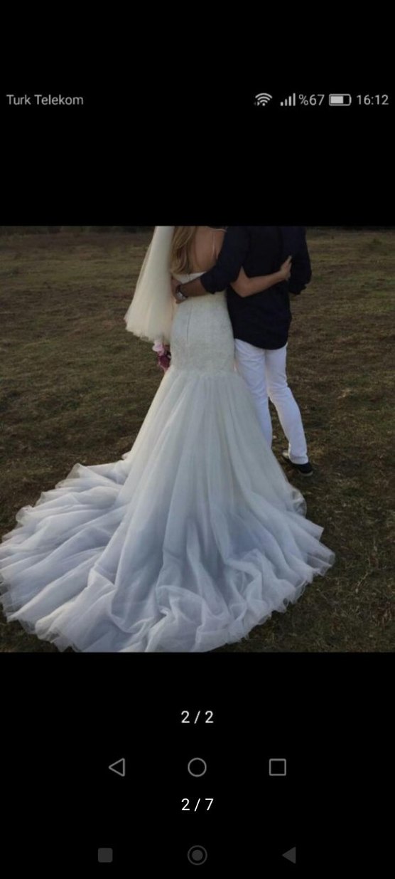 Bej Straplez Midi balıkKesim Gelinlik - Görsel 2