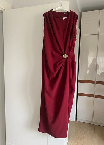 Bordo Drapeli Uzun Kadın Elbise