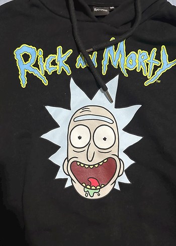 m Beden Rick and Morty Baskılı Siyah Kapüşonlu Sweatshirt