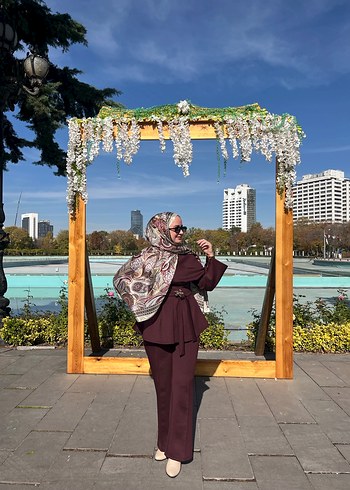 Bordo Drapeli Kadın Uzun Takım - Görsel 2