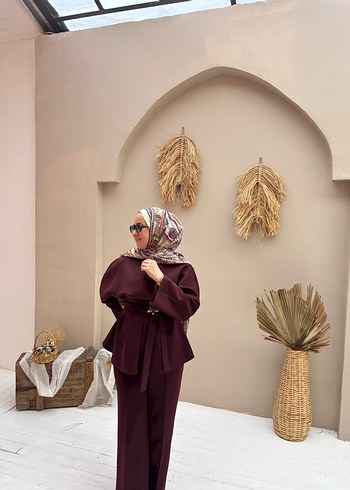 Bordo Drapeli Kadın Uzun Takım - Görsel 6