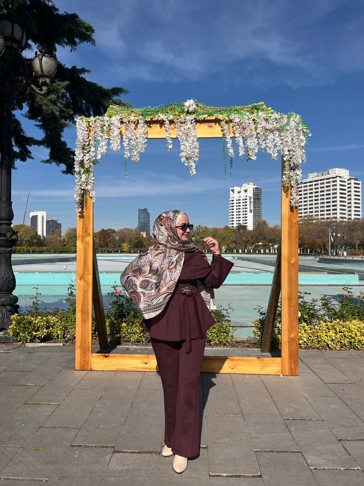 Bordo Drapeli Kadın Uzun Takım - Görsel 2