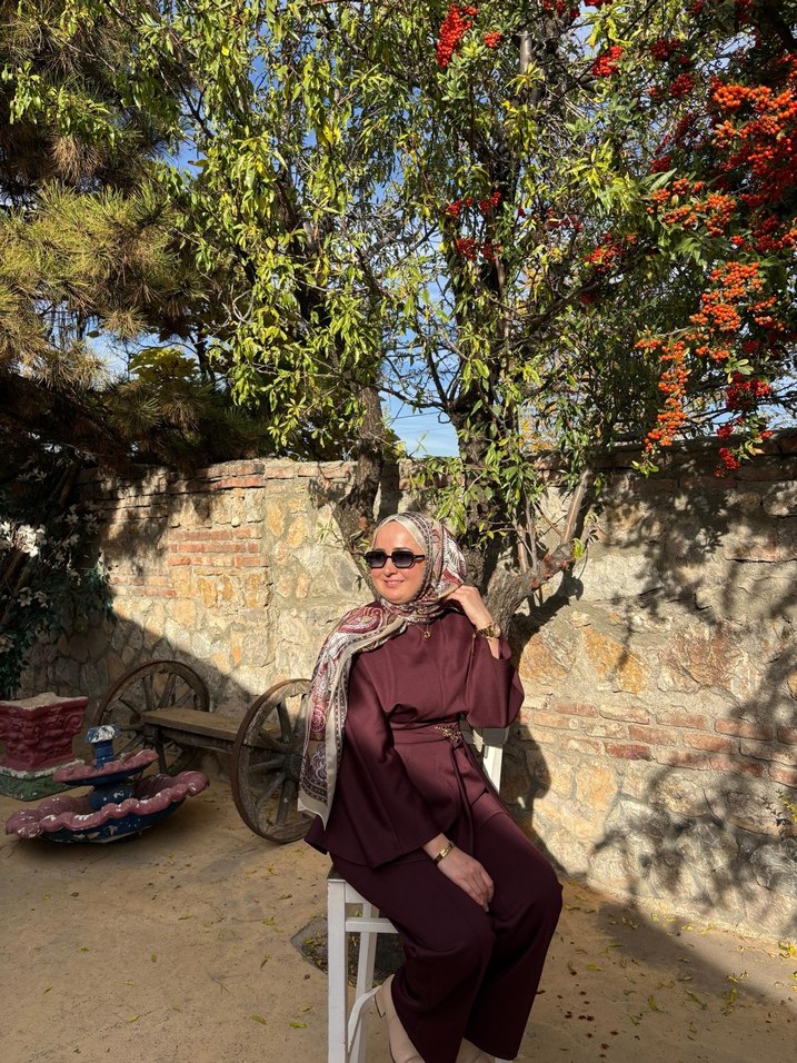 Bordo Drapeli Kadın Uzun Takım - Görsel 3