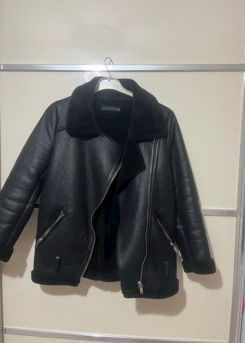 Siyah Kürklü Deri Biker Ceket - Görsel 5