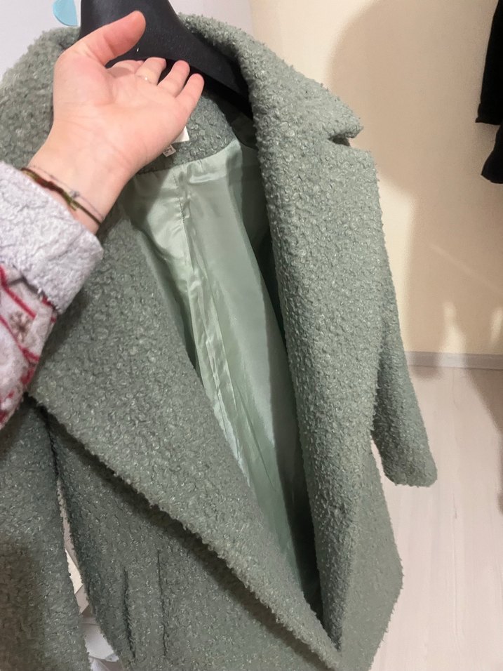 Gri Midi Kadın Kaban, Kürklü Detaylı - Görsel 4