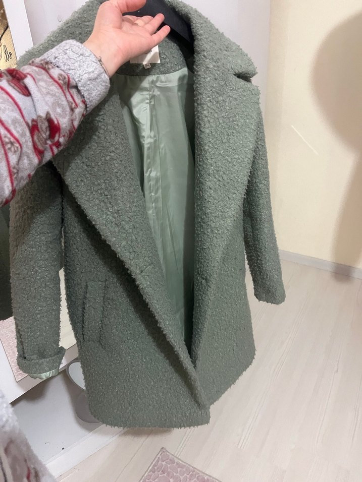 Gri Midi Kadın Kaban, Kürklü Detaylı - Görsel 5