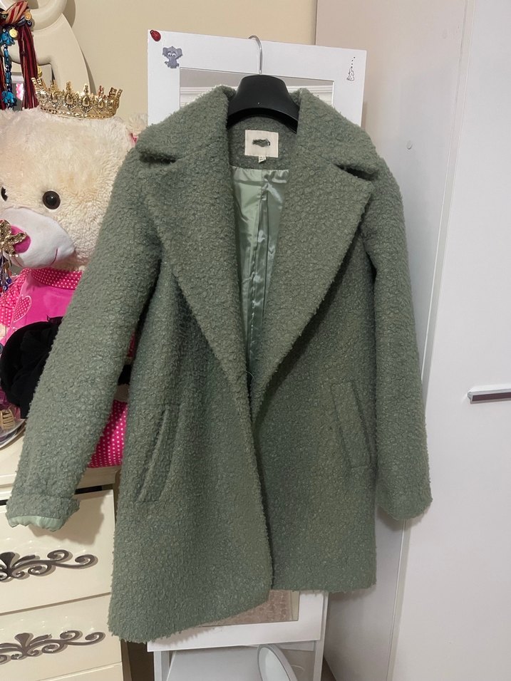 Gri Midi Kadın Kaban, Kürklü Detaylı - Görsel 2