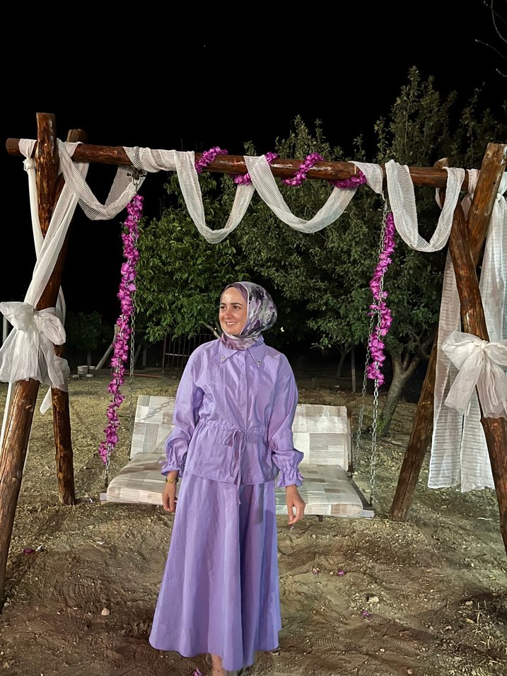 Mor Uzun Kol Drapeli Salaş Elbise - Görsel 3