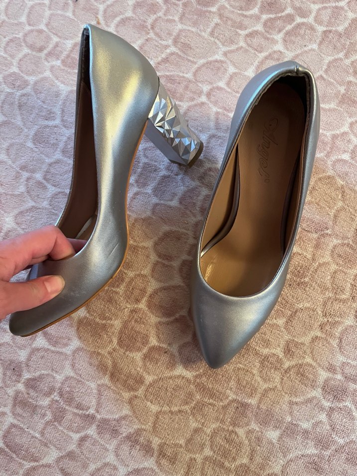 Gri Rugan Stiletto Topuklu Kadın Ayakkabı - Görsel 2