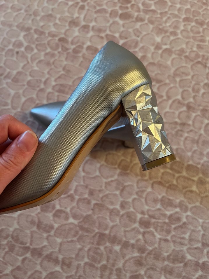 Gri Rugan Stiletto Topuklu Kadın Ayakkabı - Görsel 5