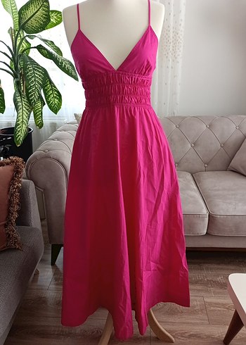Zara Pembe Uzun Askılı Bohem Elbise