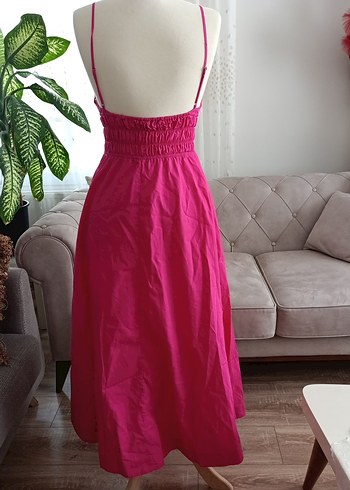 m Beden pembe Renk Zara Pembe Uzun Askılı Bohem Elbise
