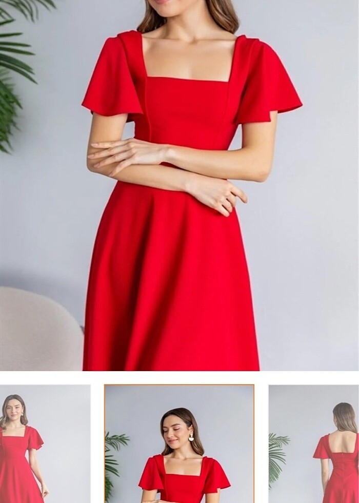 Kırmızı midi elbise - Görsel 2