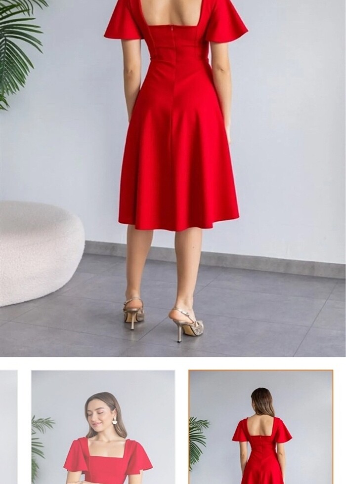 Kırmızı midi elbise - Görsel 3