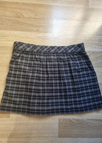 Mavi- Gri Ekoseli ve Pilili Mini Etek - Görsel 4