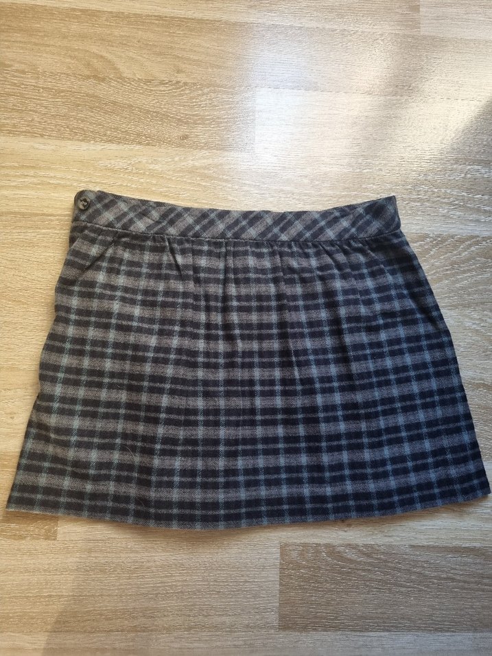 Mavi- Gri Ekoseli ve Pilili Mini Etek - Görsel 4