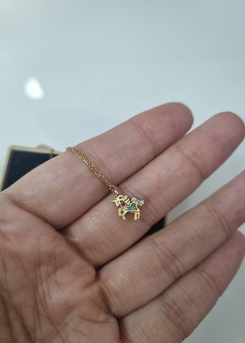 925 Ayar Gümüş Renkli Taşlı Unicorn Kolye - Görsel 5