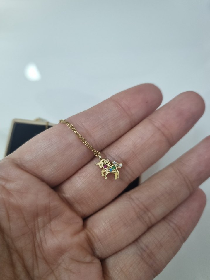 925 Ayar Gümüş Renkli Taşlı Unicorn Kolye - Görsel 5