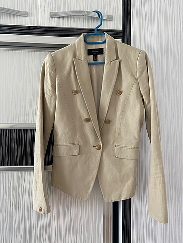 s Beden ten rengi Renk S beden, bej renk, mango marka, keten blazer ceket
