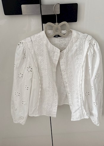 Zara Kız Çocuk Beyaz Nakışlı Pamuklu Gömlek