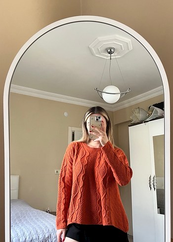 Turuncu Örgü Kadın Triko Kazak - Görsel 3